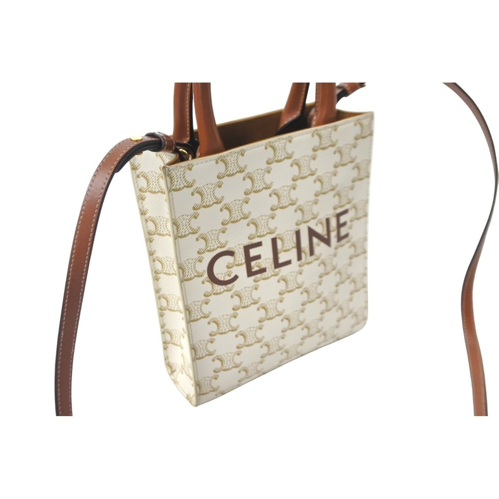 CELINE Vertical Cabas Triomphe shoulder bag white brown - Picture 5 of 10
